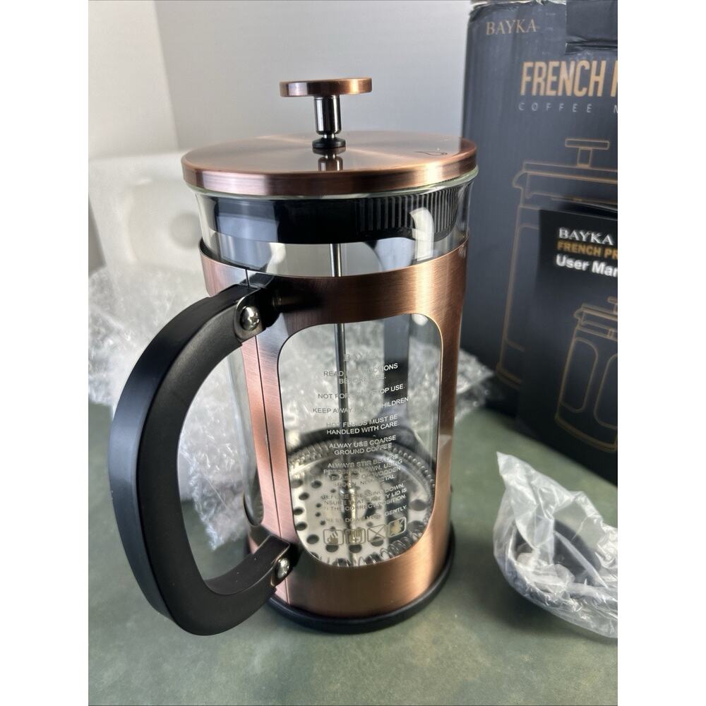 NEW BAYKA French Press Coffee Maker 34 oz, 304 Stainless Steel Glass & Copper